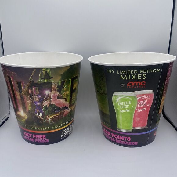 AMC Wicked Glinda Elephaba CARDBOARD Popcorn Buckets Set Of 2 Used - Picture 1 of 9